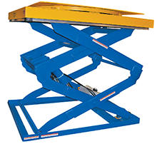 Double scissor lift table with carousel turntable